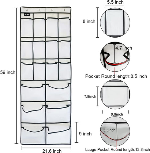 2 Pack Extra Large Hanging Over Door Shoe Organizers, 12 Mesh Pockets + 6 Large Mesh Storage Various Compartments with 8 Hooks Shoes Holder for Cl...