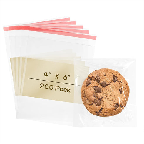 Cookie Bags 200PCS Self Sealing Cellophane Bags 4X6 Inches Small Sealable Clear Plastic Bags with Seal for Gift Giving, Packaging Candy, Snack, Tr...