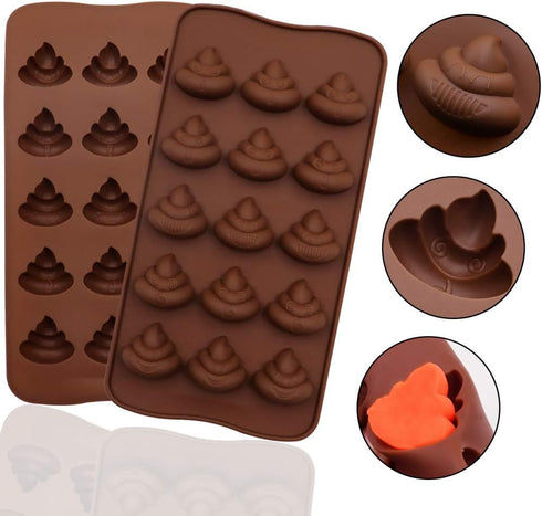 2Pcs Poop Silicone Molds, Silicone Funny Poop Molds for Chocolate, Cake, Candy, Pudding, Fondant, Poop Emotion Baking Mold, Soap Molds for Soap Ma...