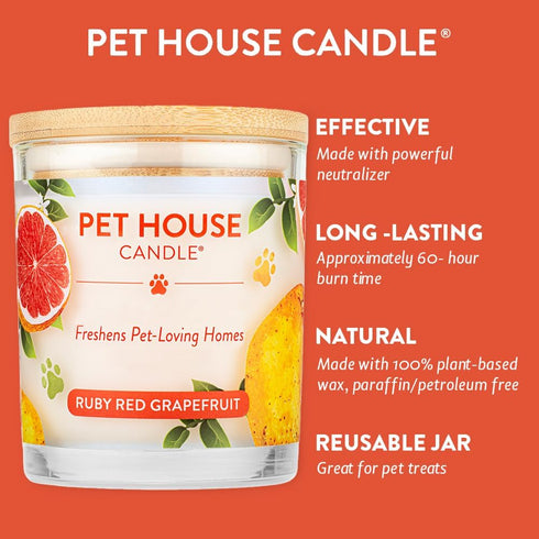 One Fur All Citrus Candle 9 OZ Plant-Based Soy Candle, Clean Burning and Long Lasting Air Freshener with a 60 Hour Burn Time - Ruby Red Grapefruit...