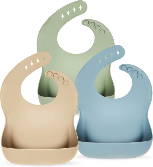 Silicone Baby Bibs for Boys Girls, 3 Pack Soft Adjustable Silicone Bibs for Babies Toddlers, BPA Free, Waterproof Bibs for Baby Eating Essentials ...