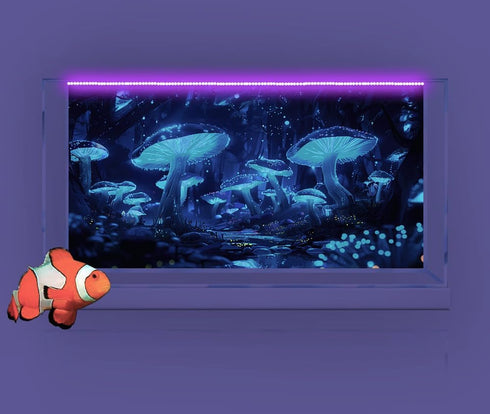 72X16IN Blacklight Cyan Mushroom Black Light Aquarium Background UV Reactive Background Starry Sky Moonlight Terrarium Background with 10 EVA Doub...