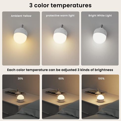 SCOPOW E26 8W Rechargeable Light Bulbs with Remote Control Timer and 3 Color Temperature Rechargeable Battery Operated Light Bulb 600LM Magnetical...