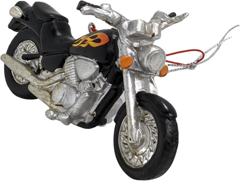 Black Motorcycle With Flames Resin Hanging Christmas Ornament...