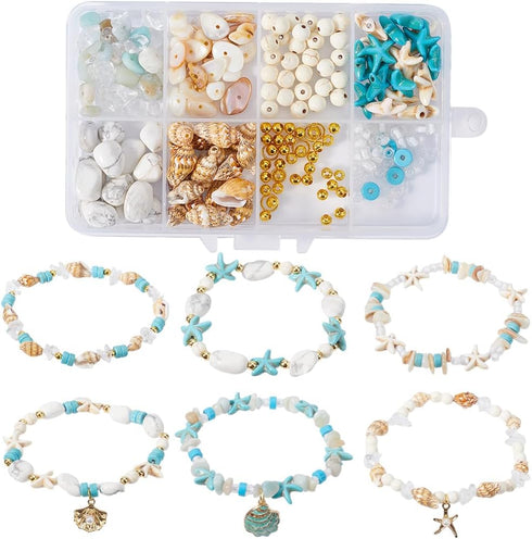 SUNNYCLUE 1 Box 280Pcs DIY 6 Sets Ocean Bracelet Making Kit Starfish Turtle Bead Shell Beads Summur Hawaii Sea Animal Beads Lucky Gemstone Beads f...