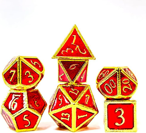 7 Pieces Metal DND Dice Set Retro D&D Polyhedral Dice with Flannel Bag for DND Dungeons and Dragons Role Playing Games (Red&Gold)...