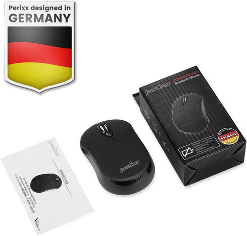 Perixx PERIMICE-802B Wireless Bluetooth Mouse - Portable Design for Windows, iOS, and Android Tablet - Black Rubber Black...