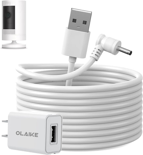 OLAIKE 5m/16ft Charge Cable with DC Power Adapter Compatible with Ring Stick Up Cam Battery 3rd Gen/2nd Gen/Plug-in, Weatherproof Cable to Continu...