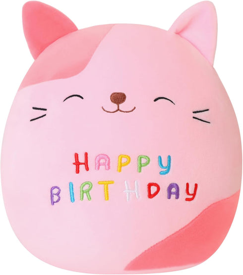 Birthday Cat Stuffed Animal Toy Cute Cat Plush Soft Kitty Plush Pillows Lifelike Cat Shape Design Plushie Gifts for Kids Girls (Pink, 10 Inch)...