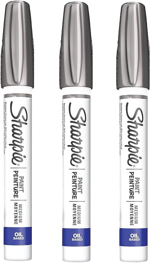 Sharpie Oil-Based Paint Marker, Medium Point, Metallic Silver Ink, Pack of 3...