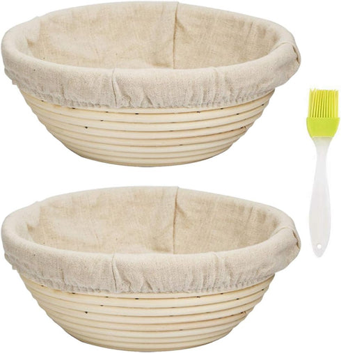 2pcs 7" Banneton Proofing Basket Round Bread Brotform with Liner Eco-Friendly Natural Rattan for Professional & Home Bakers...