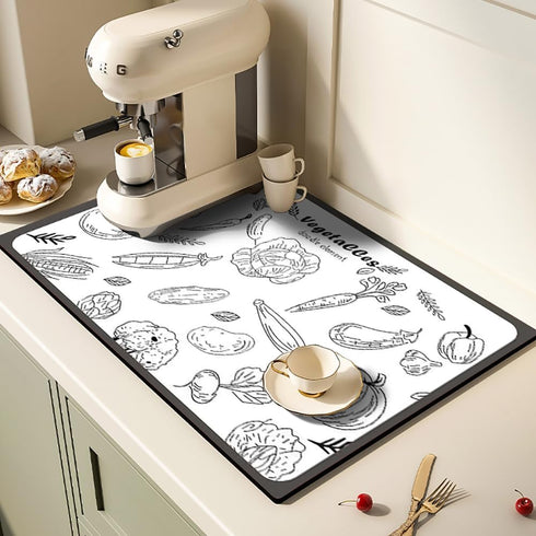 Dish Drying Mat Coffee Mat, Super Absorbent Drying Mat, Hide Stain Rubber Backed Absorbent Dish Mat for Kitchen Counter Coffee Machine, 12"x16", W...