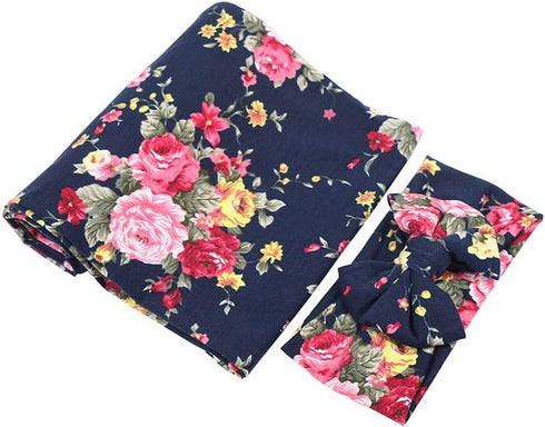 Galabloomer Receiving Blanket Headband Set Flower Print Baby Swaddle Receiving Blankets...
