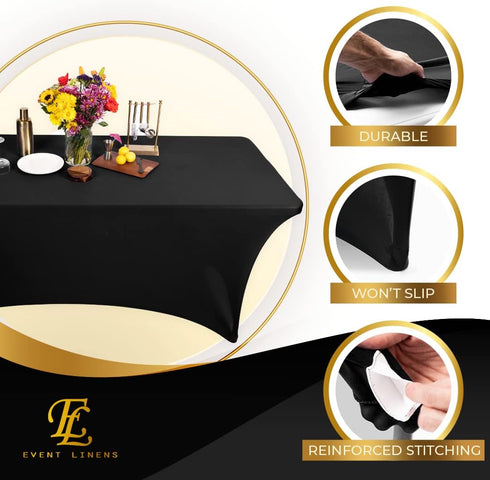 Luxury Collection Black 6ft Tablecloth Rectangular Spandex Linen - Table Cloth Fitted Cover for 6 Foot Folding Table, Wedding Linens Banquet Cloth...