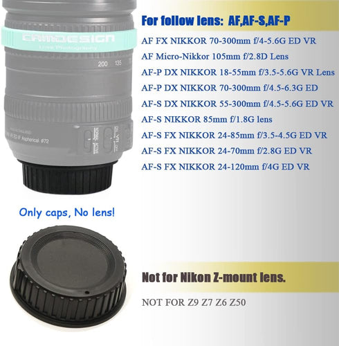 Rear Lens Cap and Front Body Cap for Nikon D850 D7500 D3500 D5600 DSLR with AF,AF-S,AF-P Lenses?Replaces Nikon BF-1B Cap and Fire Rock Hot Shoe Co...
