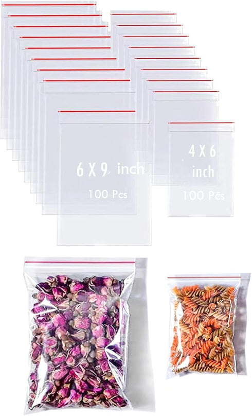 200 Pack Poly Zipper Bags,2 Different Size Small Craft Plastic Bags,Clear Reusable Ziplock Bags Storage for Bead,Jewelry,Candy,4x6 Inch/6x9Inch...