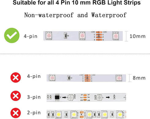 SUPERNIGHT 4Pin LED Light Connectors, 10mm Wide Right Angle Corner T-Shape Solderless Adapter Terminal Extension for 5050 3528 RGB Led Strip Light...