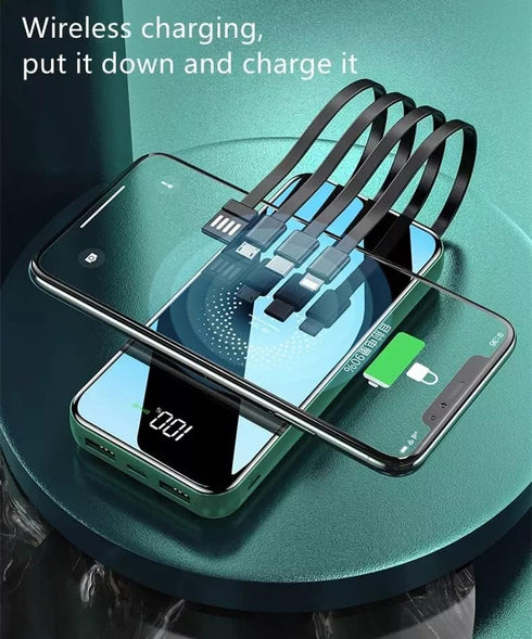 Portable Charger 10000mAh LED Display 4 in 1 Power Bank Self Wired Power Supply Battery Pack Fashionable Design (Army Green)...