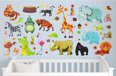 DEKOSH Jungle Animal Wall Decal Pack of Colorful Stickers for Baby Nursery Playroom - Peel & Stick Unisex Safari Theme Kids Wall Decals...