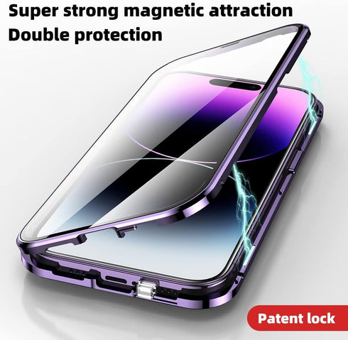 Lockable Magnetic Case for iPhone 15 Plus with Safety Lock Screen Protector Camera Lens Protector Double-Sided Glass 360° Full Body Bumper Cover C...