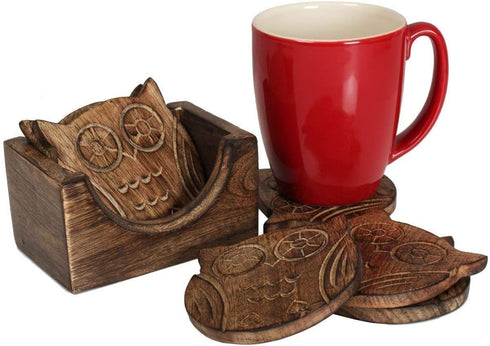 NIRMAN Wooden Crafted Coaster Set of 6 with Coasters Holder for Drink Bar Coaster Tea Coffee Mug Tabletop Barware Drink Handmade Dining Home Decor...
