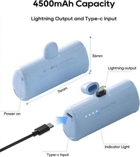Kuulaa Portabl Charger Power-Bank 4500mAh Mini Ultra Compact Portable Phone Charger Battery Pack for iPhone (Blue)......