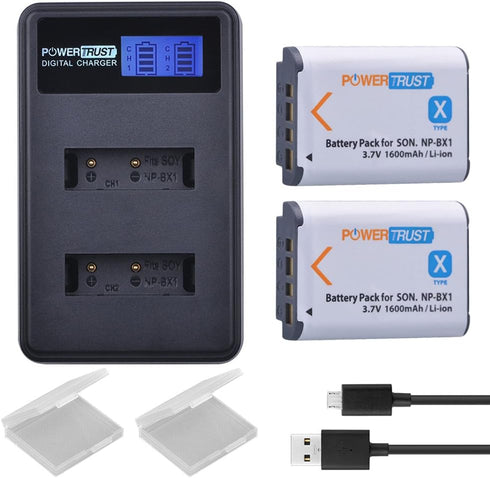 NP-BX1 2 Pack Batteries and LCD Dual USB Charger for Sony CyberShot DSC-RX100 V, DSC-RX100, DSC-WX500, HX300, WX300, H400, HX300, HX50V, HX90V, WX...