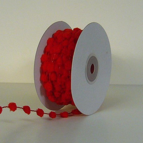 AK TRADING CO. 25 Yards Fuzzy Pom Pom Wired Trim Ribbon Lace - Red...