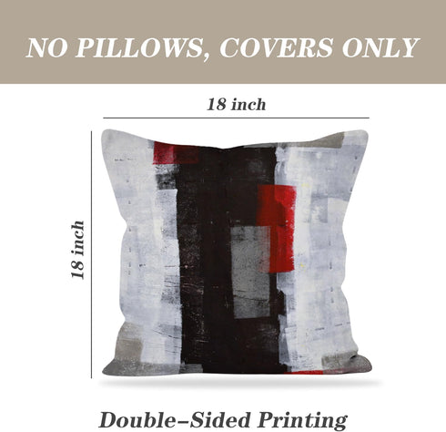 Red and Grey Abstract Art Pillow Cover, Modern Black White Wall Decorative Throw Pillows Cushion Cover for Bedroom Sofa Living Room 18 x 18 Inch S...