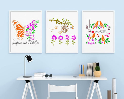 12 Pcs Sunflower Stencil Bee Butterfly Spring Summer Flower Daisy Floral Stencil Template for Painting on Wood Crafts Canvas Home Decor,7.87x7.87 ...