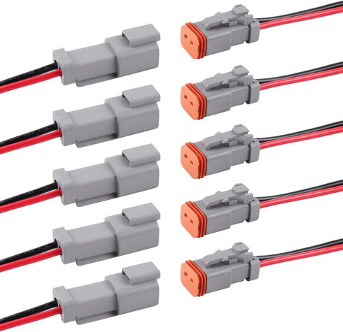 Deutsch DT 2 Pin Connector 5 Sets - 2 Way DT Automotive Waterproof Male Female Plug Wiring Harness for Car, Truck, Boats, LED Work Light, 16 AWG. ...