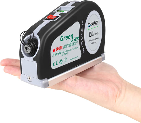 Green Laser Level, Qooltek Rechargeable Multipurpose Cross Line Laser Tool with Vertical and Horizontal Line 18FT/5.5M Measuring Tape...