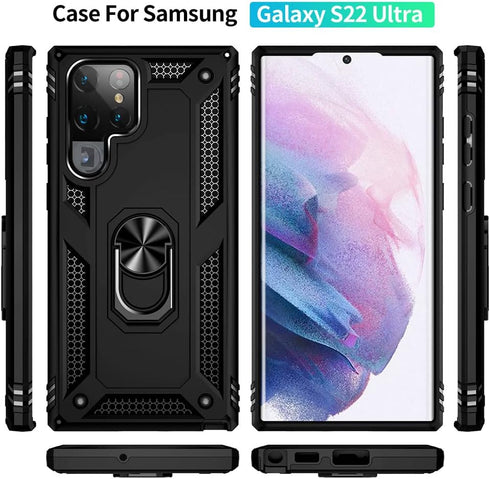Androgate for Samsung S22 Ultra Case, Galaxy S22 Ultra Case with HD Screen Protectors, Military-Grade Ring Holder Kickstand 15ft Drop Tested Shock...