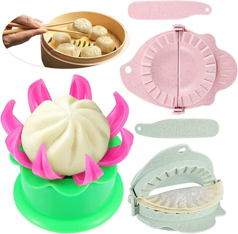 5 Pieces Bun Maker Dumpling Maker Steam Filled Plastic Mold and Filling Spoon Cooking Tool Set for Adults Press Steamed Stuffed Mould Make Delicio...