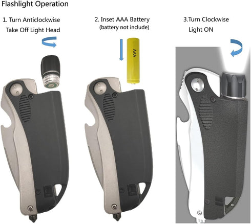 Led Mini Flashlight 6-in-1 Utility Folding Pocket Knife with Bottle Opener Glass Breaker Buckle Whistling Multi-Function Emergency Tool for Hiking...