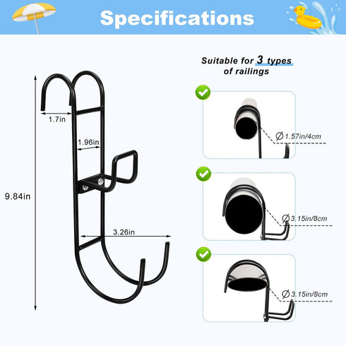 2PCS Pool Pole Hanger Swimming Pool Fence Hooks,Poolside Pool Leaf Skimmer Net Holder Outdoor Hooks for Hanging Pool Equipment Fit 3.26'' or Less ...