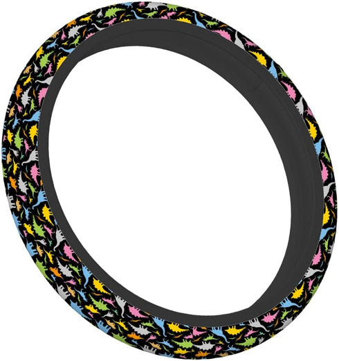 Swono Car Steering Wheel Covers Dinosaurs Cartoon Colorful Cartoon Funny Beast Dinosaur Black Universal for Women Girls Soft Neoprene Anti-Slip Ca...