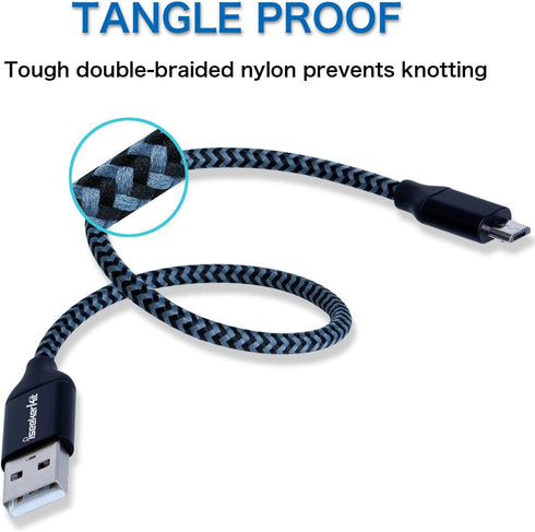 iSeekerKit Short Micro USB Cable 1Ft Nylon Braided Fast USB Charging Cord Compatible for External Battery Charger, Samsung, HTC, LG, Android and M...