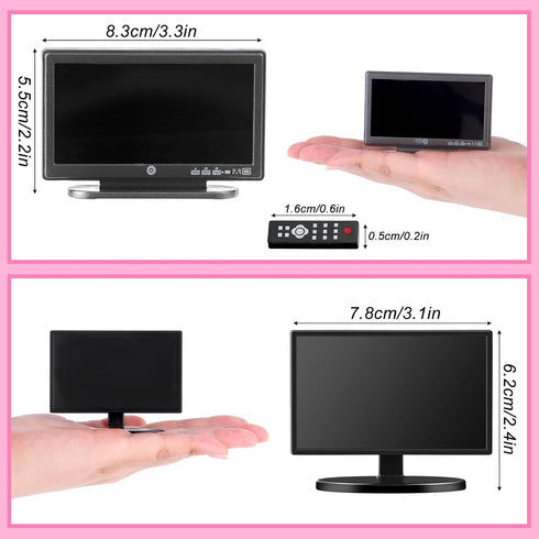 2 Pieces Dollhouse Miniature Furniture 1:12 Doll House Miniature TV Television with Remote Control Dollhouse Mini Model Toy Dollhouse Mini Decorat...