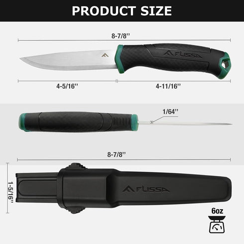 FLISSA Bushcraft Knife, Fixed Blade Knife with Nylon Sheath, Stainless Steel Blade, Ideal for Camping, Backpacking, Fishing, Hiking or Survival, 4...
