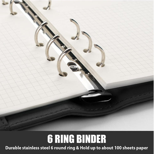 Sooez A6 binders, Budget Binder, 6 Ring Binder, Notebook Binder, Planner Binder with Magnetic Buckle Closure, A6 Leather Binder for Women, Savings...