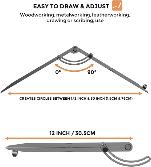 Nicpro 12 Inch Compass for Woodworking with Wing and Pencil Holder, Professional Carpenter Pencil Compass Great for Geometry, Drawing, Drafting...