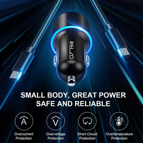 ELZO Dual USB C Car Charger Fast Charging 36W Type C Car Charger PD 3.0 Adapter Compatible with iPhone 14/13/12 Pro/Max/Mini/11/X/XS/XR/8/Plus, Ga...