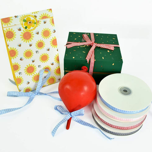 TONIFUL 3/8 Inch x 50 Yards Gingham Buffalo Checkered Ribbon Light Blue and White Fabric Ribbon for Easter Valentine's Day Gift Wrapping Baby Show...