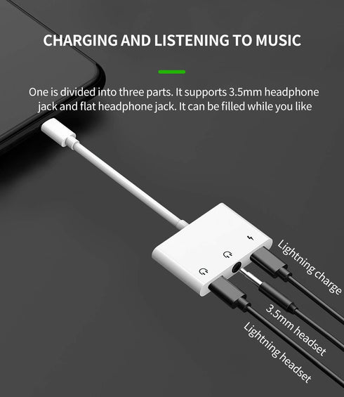 Headphone Adapter Lightning to 3.5mm AUX Audio Jack and Charger Extender Dongle Earphone Headset Splitter Compatible with iPhone 11 12 Mini pro ma...