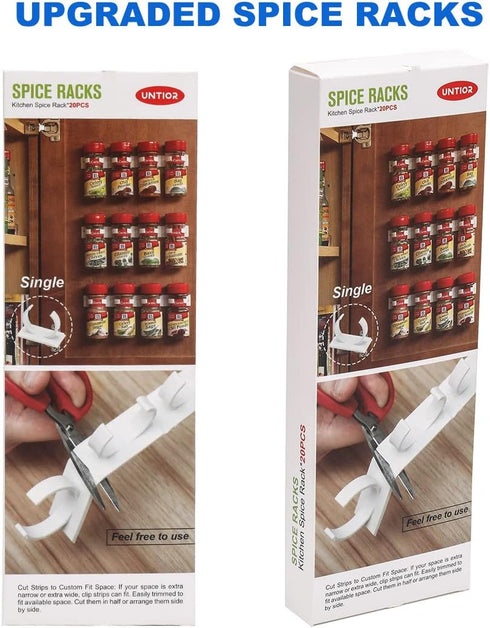 Upgraded Kitchen Spice Rack Organizer Adhesive Spice Gripper Clips Strips Cabinet Holder, 4 Pack Spice Hooks with Screws,Holds 20 Jars (Grey, 4)...