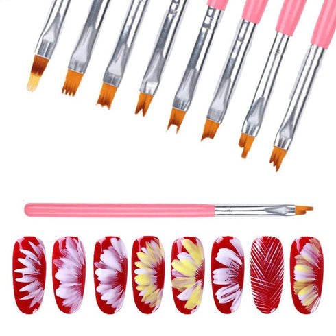 8 Pcs Nail Brush Pen Gradient Acrylic Painting Brush Set False Nail Art Tips UV Gel Flower Drawing Pen Manicure Nail Art Pen Tool (PINK)...