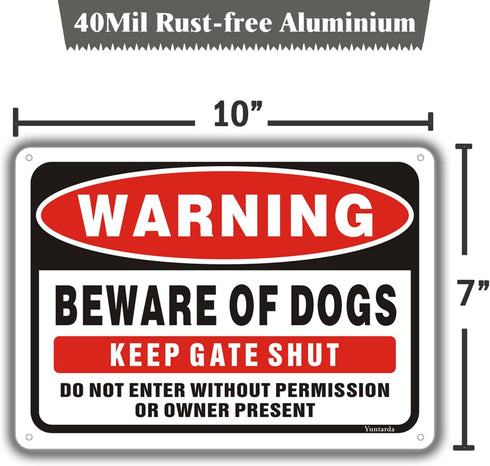 Beware of Dog Signs for Fence,Yuntarda 2-Pack 10"x7"Do not Enter Sign Keep Gate Shut Rust Free Reflective Metal Sign for Outdoor Use...