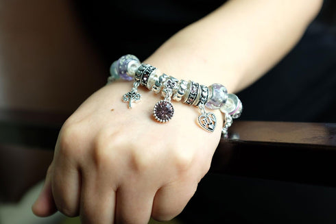 Falari Birthstone Bracelet Multi-Color Charm Beads Silvertone...
