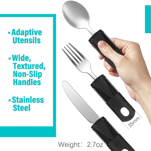 Adaptive Utensils, Adaptive Utensils 3pcs for Hand Tremors,Elderly, Arthritis,Parkinsons-Built Up Utensils for Adults–Easy Grip Aids Handle–2.7oz ...